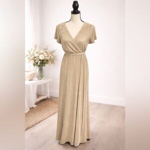 Baltic Born Champagne Gold Pleated Wrap Maxi Dress Women’s Small Elegant Formal